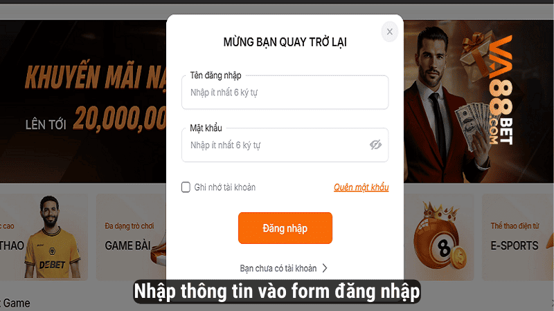 Nhập thông tin vào form đăng nhập