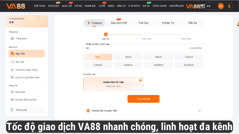 Tốc độ giao dịch tại VA88 nhanh chóng và linh hoạt