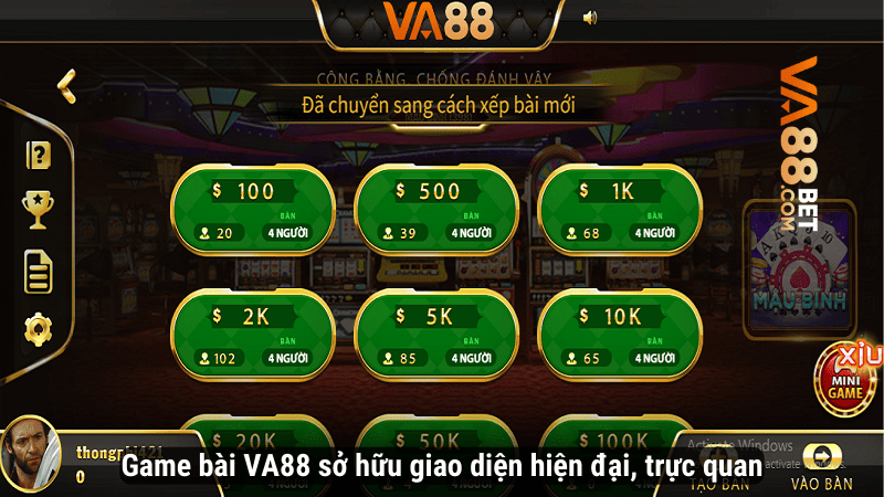 Game bài VA88 sở hữu giao diện hiện đại, trực quan