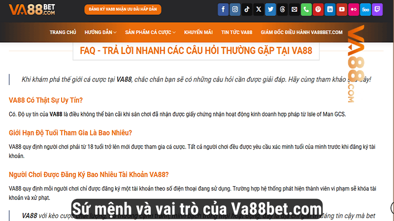 Sứ mệnh và vai trò của Va88bet.com