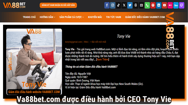 Va88bet.com được điều hành bởi CEO Tony Vie