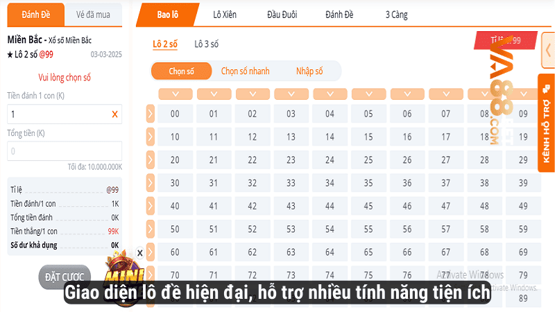 Giao diện lô đề hiện đại, hỗ trợ nhiều tính năng tiện ích