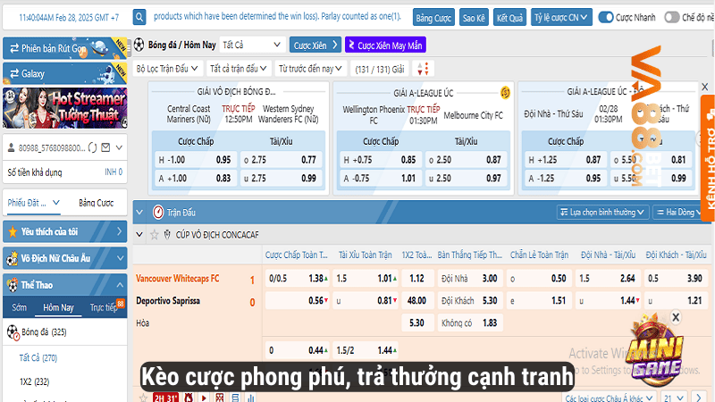 Kèo cược phong phú, trả thưởng cạnh tranh